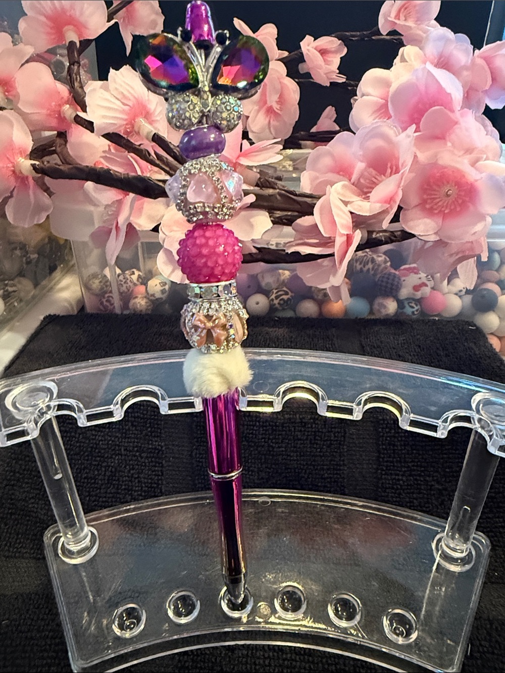 Handcrafted Purple Beaded Butterfly Pen - Decorative Writing Tool
